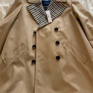 Jcrew NEW WITH TAGS Pleated trench coat with Italian wool lapel